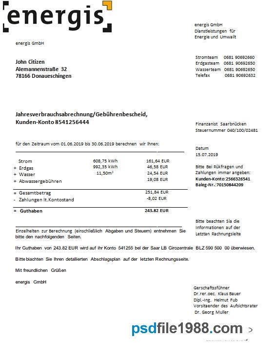 Germany Energis Utility Bill